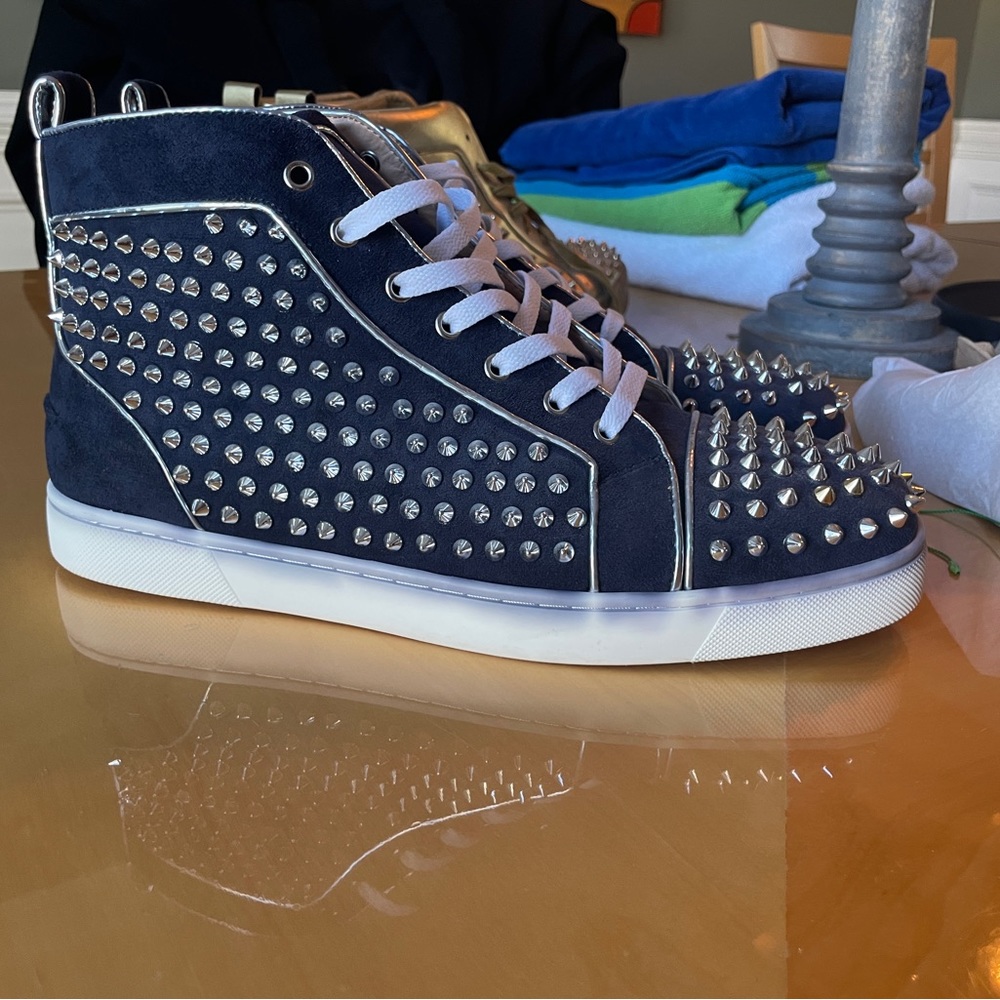 Louboutin blue white chrome size 12
